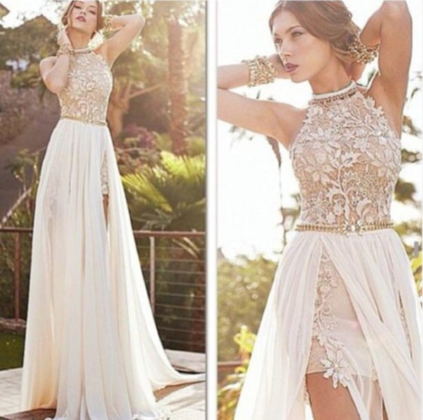 Lace Halter Prom Dress