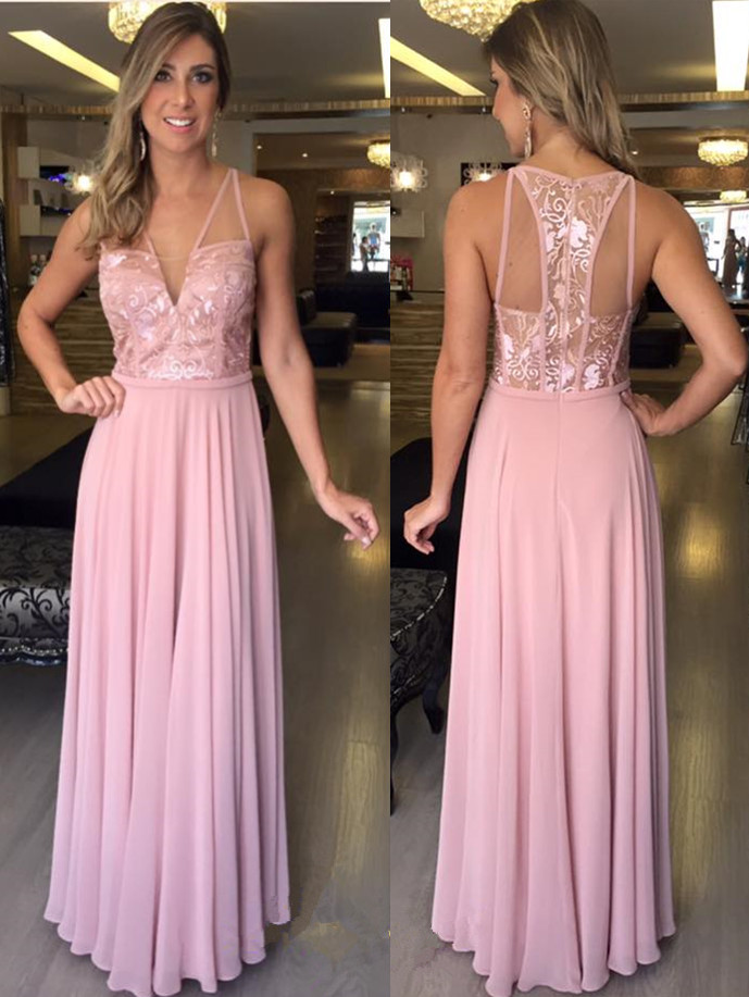 baby pink long prom dress