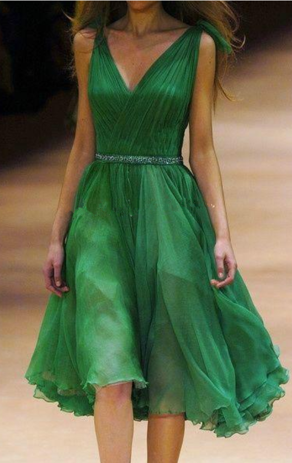 emerald green knee length dress