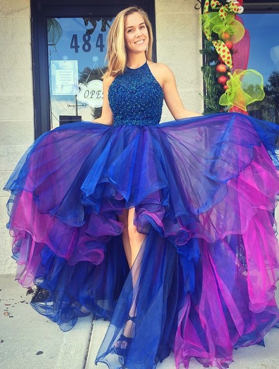 Glamorous High Low Blue Prom Dress, Royal Blue Prom Dress, Ball Gown, Sexy Graduation Dresses, Senior Prom Dress, Beading Prom Dress