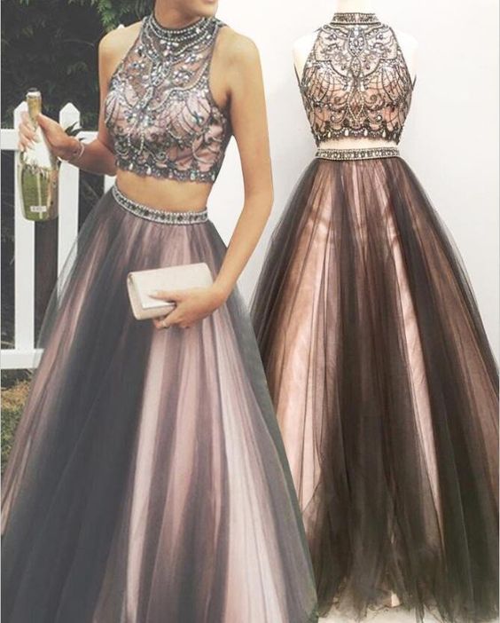 Two Pieces Prom Dress,Long Prom Dresses,Beading Patterns Prom  Dresses,Evening Dress, Prom Gowns For on Luulla